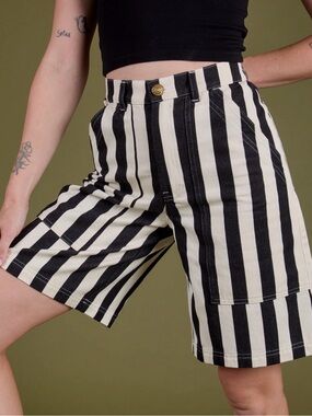 Big Bud Press Longline Work Shorts Black & Cream Stripe NWT Made in USA Size XL
